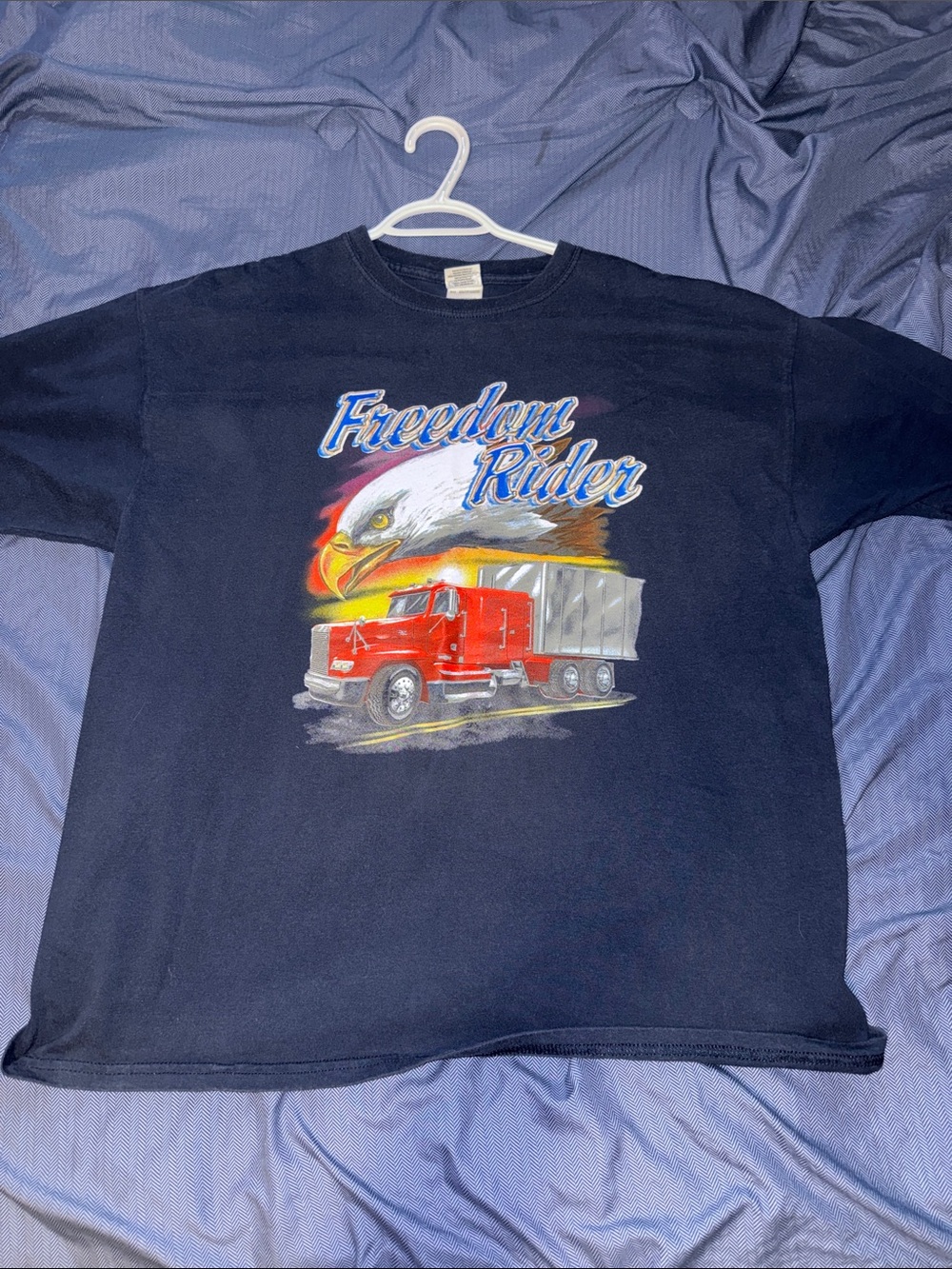 Gildan Navy Freedom Rider Graphic Tee with Red Truck
